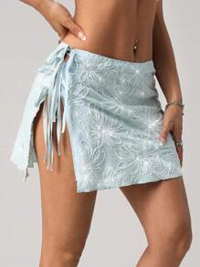 SHEIN ICON Falda de verano sexy con abertura lateral y cordón para mujer, pantalones cortos para el 4 de julio