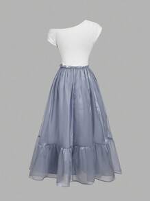 SHEIN MOD Elegant Asymmetrical Neck Bow Print Sequin Mesh Maxi Dress - Multicolor - View 2