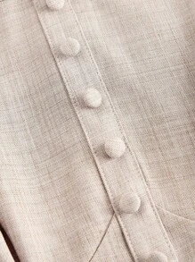 SHEIN MOD 无袖迷你连衣裙，饰有纽扣和蝴蝶结，畅销连衣裙，休闲连衣裙，秋季派对和夜店装，夏季连衣裙，下午茶连衣裙，可爱连衣裙，返校节连衣裙，复古风格，毕业礼服，束腰连衣裙，中性色连衣裙 - 卡其色 - 查看 3