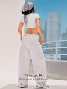 GLOWMODE Move And Grove Miękkie, gładkie, odblaskowe kieszenie, ściągacz w pasie, gładkie, oversize'owe, szerokie, luźne spodnie dresowe, taniec, codzienny, swobodny ubiór