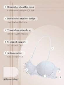 1pc Lace Open Back Underwired Brassiere Women, Small Bust Enhancing Minimizer Strapless Slip-Resistant Bra Lingerie - White - View 3
