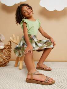 Mini mi 女童水钻系带露趾栗色凉鞋 - 时尚、闪亮、舒适的公主凉鞋 - 棕色 - 查看 3