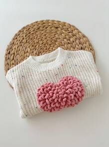 SHEIN Baby Girls' Casual Fashionable Versatile Minimalist Round Neck Long Sleeve Sweater, Daily Wear,In Fall/Winter - White - View 8