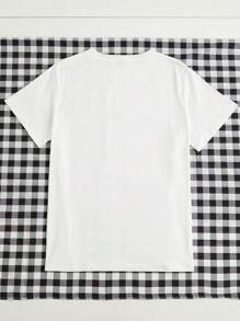 EMERY ROSE 植物与花卉图案圆领短袖时尚大码T恤 - 白色 - 查看 2