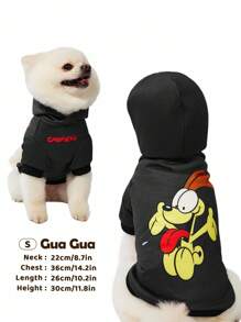 GARFIELD | SHEIN 1 chiếc áo nỉ trùm đầu in hình chú chó, quần áo cho mèo, quần áo cho chó, kích cỡ XXS-XXXXL, cực nhỏ, cực lớn - màu đen - Xem 3