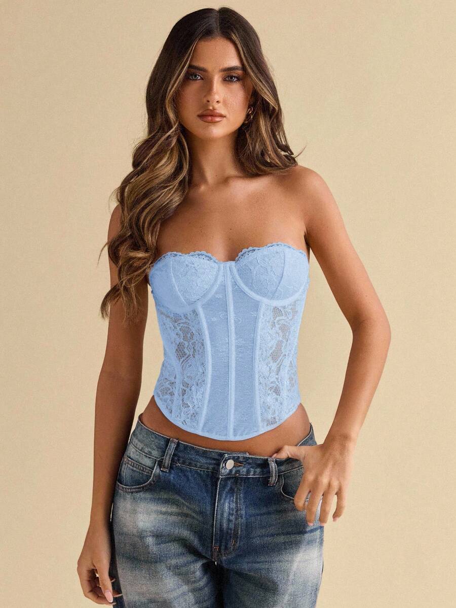 SHEIN BAE Trang phục biểu diễn, trang phục biểu diễn, trang phục lễ hội âm nhạc, trang phục hòa nhạc cho phụ nữ, hòa nhạc đồng quê, câu lạc bộ, gợi cảm - Màu xanh nhạt - Xem 1