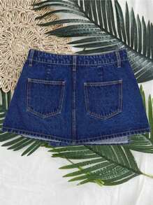 EMERY ROSE 女式蓝色时尚休闲牛仔迷你裙，夏季 - 深色水洗藍 - 查看 2