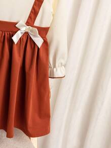 SHEIN 年轻女孩撞色荷叶边优雅长袖连衣裙 - 彩色 - 查看 5