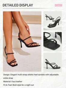 CUCCOO BIZCHIC Women's Simple Solid Color Stiletto Heeled Sandals Suitable For Summer, Graduation Heel, Prom Heels For Summer Vacation Shoes Summer Elegant Sandals Elegant Basics Business Casual Business Chic Spring Shoes Spring Break Easter - Black - View 9
