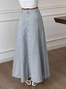 DAZY Women's Casual Commuting Striped Long Denim Skirt Jeans Skirt - Light Grey - View 2