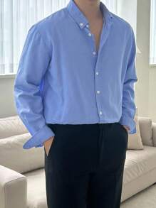 DAZY Men's Blue Textured Fabric Shirt, Suitable For Spring And Autumn Long Sleeve Men Shirt, Fall Buisness Attire