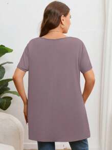 SHEIN Privé Talla grande Sencillo y elegante unicolor Vestido tipo línea A de media longitud Talla grande Camiseta de manga corta, verano - Morado - Ver 2