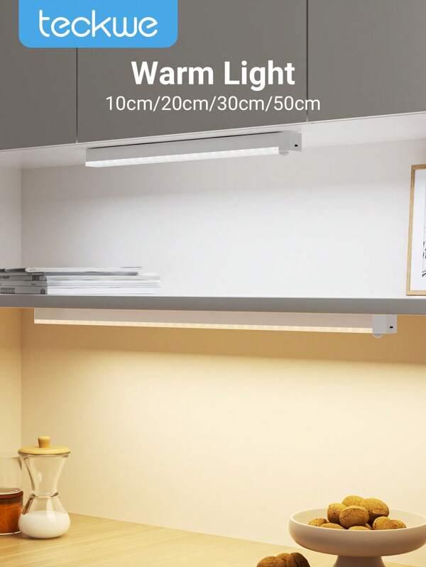 Teckwe 1pc LED Wireless Motion Sensor Cabinet Light, Magnetic USB Rechargeable Night Light (10/20/30/50cm) For Lighting In Kitchen, Bedroom, Cabinet, Wardrobe, Stairs, Hallway, Warm Light