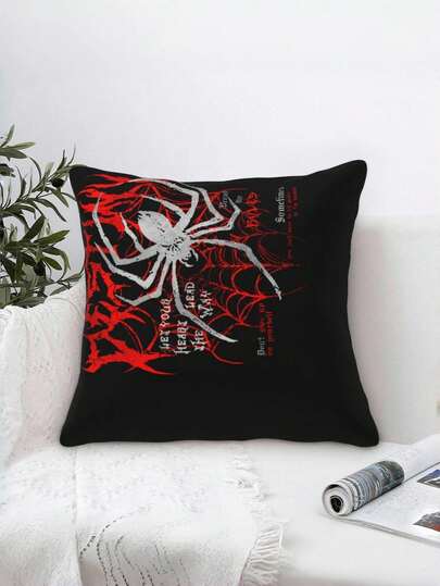 ROMWE Goth 1 PIEZA Almohada decorativa con diseño de araña roja oscura que crea una atmósfera aterradora y emocionante. Se puede usar para crear ambientes festivos, decoración del hogar y como almohada para el coche, decoración del hogar