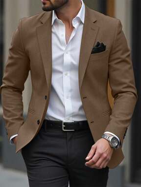 Manfinity Mode Men Space Dye Pocket Single Breasted Blazer Mens Brown Blazer Mens Brown Suit Mens Fashion Blazer Classy Mens Blazer Mens Dress Blazer