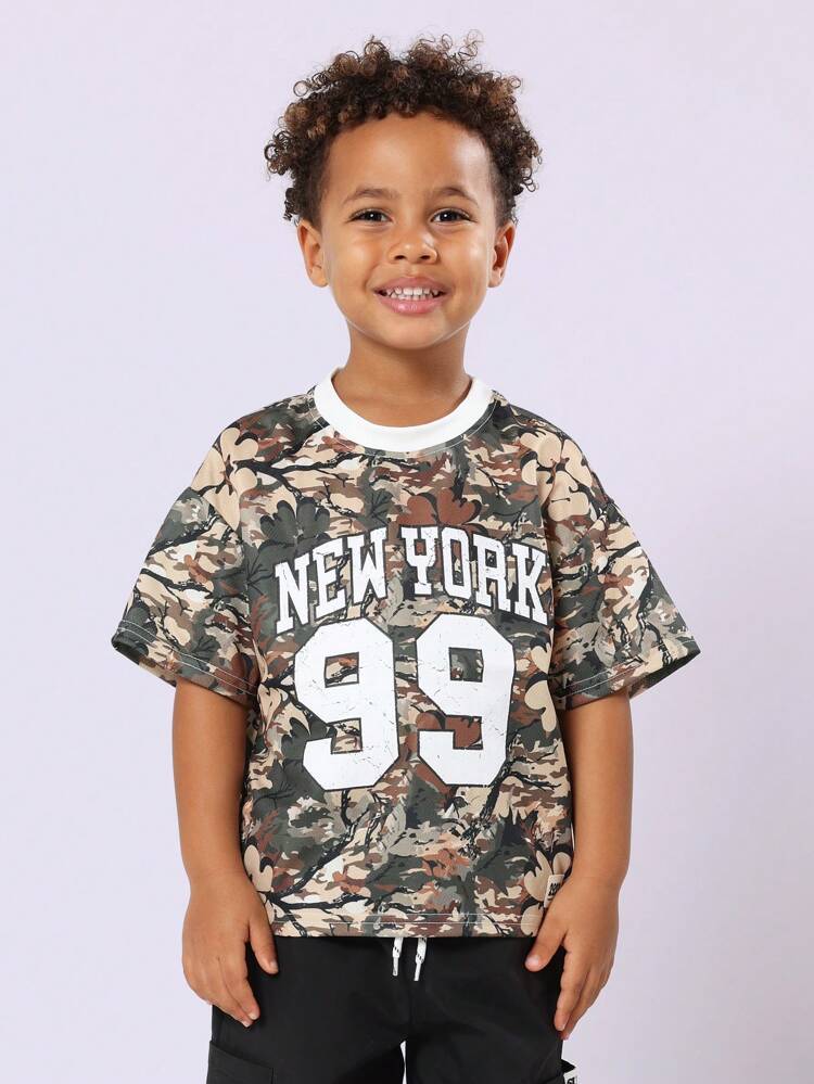 Camouflage T Shirt With New York Varsity Print