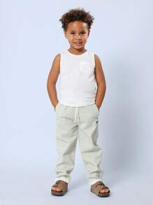 SUMWON 套穿式条纹斜纹棉休闲裤，春秋季日常舒适儿童款，弹性腰带可调节抽绳裤，休闲百搭。 - 綠色 - 查看 8