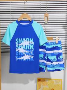 Tween Boys Shark Print Swimming Trunks With Graphic Print - Multicolor - View 3