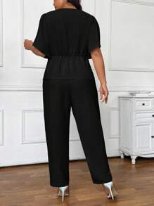 SHEIN Frenchy Conjunto de chaqueta y pantalón con manga con volantes de talla grande para mujer, conjunto de ropa para vacaciones en otoño/invierno - Negro - Ver 6