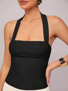 Silquee 女式无袖露背修身休闲背心，夏季时尚 - 黑色 - 查看 3