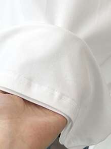 SHEIN 女款骑士图案 Polo 领修身白色长袖 T 恤秋季女装 - 白色 - 查看 5