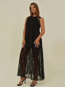 Auralis Đầm dài thời trang dạo phố thanh lịch thường ngày cho nữ cỡ lớn mùa hè - màu đen - Xem 4