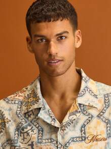 Musero Short Sleeve All Over Pattern Button Through Revere Collar Shirts Embroidery Detailing Summer Holiday Vacation - Multicolor - View 5