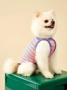 PETSIN 1 件可爱绵羊刺绣弹力舒适休闲宠物狗小狗背心，猫狗通用，粉色条纹 - 彩色 - 查看 5