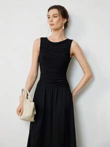 Uhlyne Vestido casual vintage de diseño minimalista elegante y de moda, con diseño plisado de unicolor de alta gama para mujeres