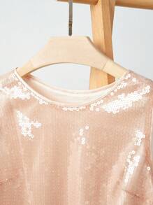 Chiquease 女士亮片圆领背心，简约时尚休闲日常穿着 - 香檳色 - 查看 3