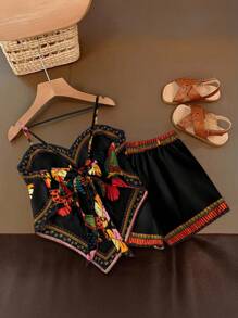 Flirla 2件套加大码女式数码动物印花吊带背心和短裤