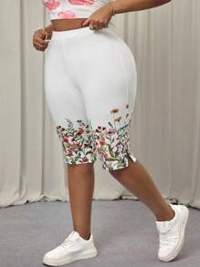 SHEIN PETITE CURVE 大码休闲百搭纯色紧身裤 - 白色 - 查看 6
