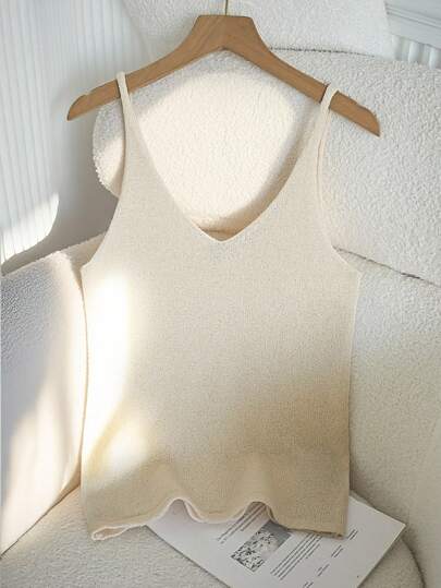 Franclia Women's V-Neck Camisole Casual Loose Solid Color Knit Sweater Top, Summer