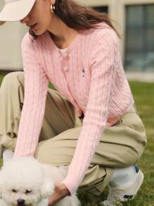 Briarwyn Áo khoác cardigan dài tay đơn giản, năng động, thoải mái, dành cho nữ, mùa thu, mùa đông, phong cách cổ điển, trở lại trường, giáo viên dành cho nữ - Hồng - Xem 5