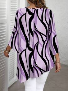 EMERY ROSE Plus Size Multicolor Tunic Blouse With Asymmetrical Hem For Casual Wear,Fall Clothes For Women Chic Blouses For Women - Multicolor - View 2
