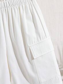 SHEIN Pantalones cortos cargo informales y frescos con bolsillo de solapa para niños preadolescentes - Blanco - Ver 5
