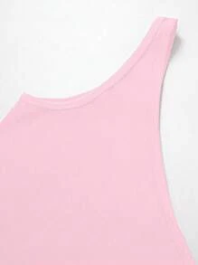 Franclia Top informal sin mangas de unicolor con cuello asimétrico, moda de verano - Rosa - Ver 6