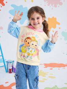 CoComelon X SHEIN Young Girl Cartoon Cute Sweet Sports Casual Style Apricot Adorable JJ, Cece And Flower Print Sweatshirt, Suitable For Autumn & Winter Fall - Apricot - View 6