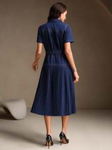 Anewsta 女士时尚休闲百搭收腰褶皱复古牛仔连衣裙