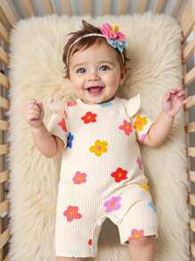 SHEIN Zomer comfortabele bedrukte romper voor babymeisjes