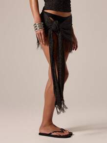 MUSERA 针织系带纱笼裙 夏季 伊比沙岛 Y2k 酷女孩 音乐节 锐舞派对 度假 夜店 可爱 秋季 冬季 约会 夜晚 派对 优雅 - 黑色 - 查看 3