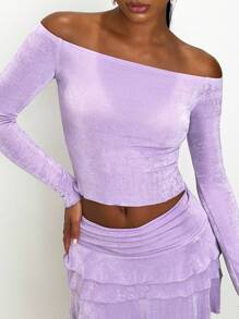 NYA SZN Figurbetonte gerippte Top mit Rüschenbesatz, flieder lila süßer Sommer-Look - Violett - Übersicht 6