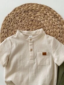 SHEIN 2 件套男婴/女婴可爱休闲学院风短袖衬衫和松紧腰裤套装，适合生日派对、晚会、表演、婚礼、婴儿洗礼和 1 岁生日庆祝活动 - 彩色 - 查看 6