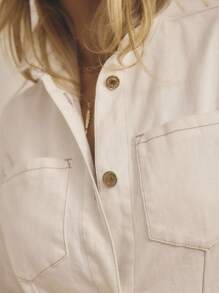 Aralina 夏季/冬季/秋季牛仔夹克，金色细节，适合秋季乡村音乐会 Y2K 斯德哥尔摩风格街头服饰 - 米色 - 查看 4