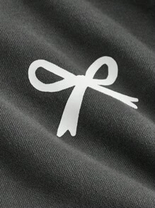 Tween Girls Casual Bow Print Knit Solid Color Loose Dropped Shoulder Long Sleeve Hoody And Wide Leg Sweatpants Set Teen Girls Clothing Sets Teen Sweatsuit Set Girls 2 Piece Outfits Tween Girls Sweatsuit Set Sweat Sets For Tweens Fall Winter - Grey - View 3