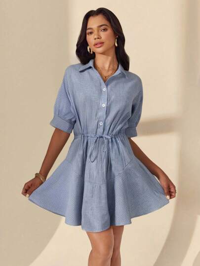 Almamuse 女士休闲条纹纹理短衬衫裙