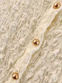 INAWLY Women's Solid Textured Single-Breasted Short Sleeve Fashionable Blouse - Apricot - View 4