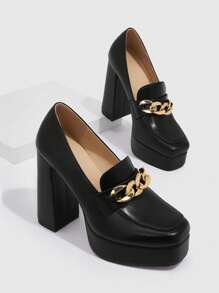 CUCCOO BIZCHIC 女士鞋履 新年款方头厚底粗跟黑色乐福鞋高跟鞋度假鞋夏季促销优雅基础款商务休闲商务时尚万圣节圣诞节秋季 - 黑色 - 查看 1