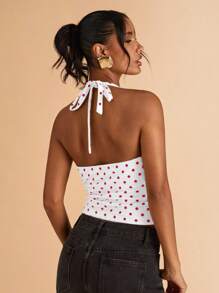 SHEIN BAE Summer Polka Dot Print Casual Halter Top, Suitable For Brunch, Outing, Dating, Commute, Cruise, Ibiza - Multicolor - View 2