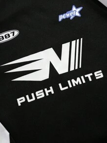 SHEIN 青少年女孩休闲街头风格字母印花运动衫，舒适的学院风柔软面料，适合日常穿着、上学、旅行、户外运动 - 黑與白 - 查看 3